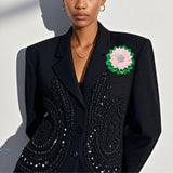 106351, SORORITY FABRIC FLOWER WITH PEARL, CRYSTAL RHINESTONE ACCENT BROOCH PIN CLIP