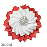 106351, SORORITY FABRIC FLOWER WITH PEARL, CRYSTAL RHINESTONE ACCENT BROOCH PIN CLIP