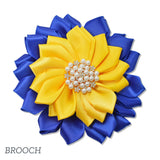 106351, SORORITY FABRIC FLOWER WITH PEARL, CRYSTAL RHINESTONE ACCENT BROOCH PIN CLIP