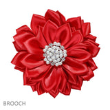106351, FABRIC FLOWER WITH PEARL, CRYSTAL RHINESTONE ACCENT BROOCH PIN CLIP