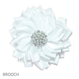 106351, FABRIC FLOWER WITH PEARL, CRYSTAL RHINESTONE ACCENT BROOCH PIN CLIP
