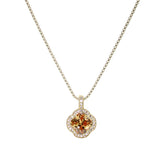 106352, 14K GOLD PLATED, CLOVER CUBIC ZIRCONIA WITH CRYSTAL RHINESTONE CHARM DESIGNER INSPIRED NECKLACE