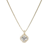 106352, 14K GOLD PLATED, CLOVER CUBIC ZIRCONIA WITH CRYSTAL RHINESTONE CHARM DESIGNER INSPIRED NECKLACE