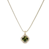 106352, 14K GOLD PLATED, CLOVER CUBIC ZIRCONIA WITH CRYSTAL RHINESTONE CHARM DESIGNER INSPIRED NECKLACE