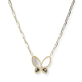 106353, 14K GOLD PLATED, MOTHER OF PEARL BUTTERFLY DESIGNER INSPIRED NECKLACE