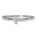 106362, 14K GOLD PLATED, CROSS CUBIC ZIRCONIA ACCENT DESIGNER INSPIRED BANGLE BRACELET