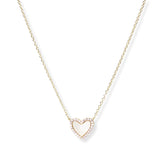 106368, 14K GOLD PLATED, HEART MOTHER OF PEARL, PAVE CUBIC ZIRCONIA DESIGNER INSPIRED NECKLACE
