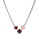 106370, 14K GOLD PLATED, TRIPLE CLOVER CUBIC ZIRCONIA DESIGNER INSPIRED NECKLACE