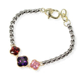 106371, 14K GOLD PLATED, TRIPLE CLOVER CUBIC ZIRCONIA DESIGNER INSPIRED BRACELET