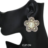 106379, FLOWER PEARL WITH CRYSTAL RHINESTONE CLIP ON EARRING