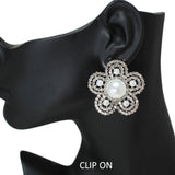 106379, FLOWER PEARL WITH CRYSTAL RHINESTONE CLIP ON EARRING