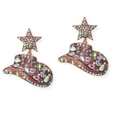 106383, WESTERN THEMED, COWBOY HAT, STAR RHINESTONE DANGLE EARRING