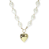 106398, HAMMERED HEART CHARM WITH FRESHWATER PEARL NECKLACE