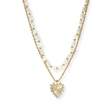 106399, HEART CHARM FRESHWATER PEARL ACCENT DOUBLE LAYERED NECKLACE