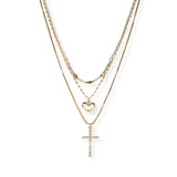 106401, PAVE CROSS, MOTHER OF PEARL CROSS CHARM MULTI LAYERED NECKLACE