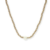 106405, SINGE PEARL ACCENT WITH PAVE ROUND RING BEADED NECKLACE