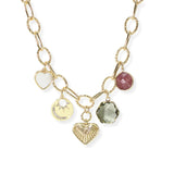 106412, HEART, GEOMETRIC SEMI PRECIOUS STONE, SUN MOON, MULTI CHARM NECKLACE