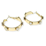 106428, MOTHER OF PEARL CLOVER ACCENT DESIGNER INSPIRED ROUND HOOP EARRING