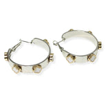 106428, MOTHER OF PEARL CLOVER ACCENT DESIGNER INSPIRED ROUND HOOP EARRING