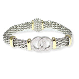 106436, 14K GOLD PLATED, DOUBLE RING CUBIC ZIRCONIA ACCENT DESIGNER INSPIRED MAGNETIC CLOSURE BRACELET