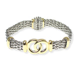 106437, 14K GOLD PLATED, DOUBLE RING ACCENT DESIGNER INSPIRED MAGNETIC CLOSURE BRACELET