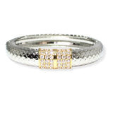 106439, 14K GOLD PLATED, PAVE CUBIC ZIRCONIA ACCENT DESIGNER INSPIRED BANGLE BRACELET