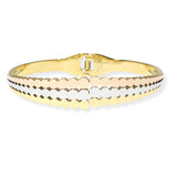 106444, GEOMETRIC ROUND ACCENT STAINLESS STEEL BANGLE BRACELET