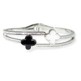 106446, CLOVER ACCENT PAVE CRYSTAL RHINESTONE STAINLESS STEEL BANGLE BRACELET