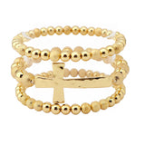 106471, HAMMERED CROSS MULTI LAYERED BEADED STRETCH BRACELET