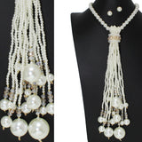 106480, PEARL BEADED TASSEL DROP LONG NECKLACE