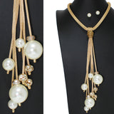 106482, PEARL WITH RHINESTONE FIREBALL TASSEL DROP LONG NECKLACE