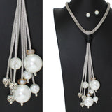 106482, PEARL WITH RHINESTONE FIREBALL TASSEL DROP LONG NECKLACE
