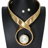 106484, BOLD SINGLE PEARL ACCENT WIRED CHOKER NECKLACE