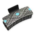 106489, WESTERN THEMED ENGRAVED RECTANGULAR GRANDER HAIR CLAW