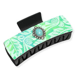 106490, WESTERN FLOWER, LEAF EMBOSSED RECTANGULAR GRANDER HAIR CLAW