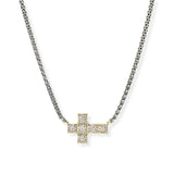 106498, 14K GOLD PLATED, CROSS MICRO PAVE CUBIC ZIRCONIA DESIGNER INSPIRED NECKLACE