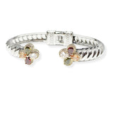 106509, 14K GOLD PLATED, CLOVER CUBIC ZIRCONIA ACCENT DESIGNER INSPIRED OPEN CUFF BRACELET