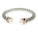 106511, 14K GOLD PLATED, PEARL ACCENT DESIGNER INSPIRED CUFF BRACELET