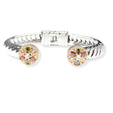 106516, 14K GOLD PLATED, FLOWER CUBIC ZIRCONIA ACCENT DESIGNER INSPIRED OPEN CUFF BRACELET