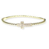 106517, 14K GOLD PLATED, CROSS CUBIC ZIRCONIA ACCENT DESIGNER INSPIRED BRACELET