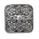 106520, WESTERN THEMED STEER HEAD ENGRAVED FAUX LEATHER SQUARE JEWELRY BOX
