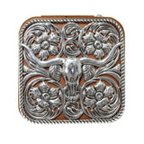 106520, WESTERN THEMED STEER HEAD ENGRAVED FAUX LEATHER SQUARE JEWELRY BOX