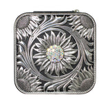 106524, WESTERN THEMED SUNFLOWER ENGRAVED FAUX LEATHER SQUARE JEWELRY BOX