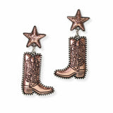 106540, WESTERN BOOTS, STAR ENGRAVED DANGLE EARRING