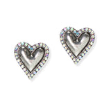 106542, HEART WITH CRYSTAL RHINESTONE ACCENT STUD EARRING