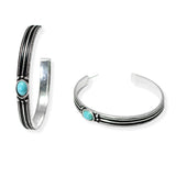 106546, WESTERN OVAL TURQUOISE ACCENT ROUND HOOP EARRING