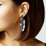 106546, WESTERN OVAL TURQUOISE ACCENT ROUND HOOP EARRING