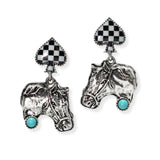 106556, WESTERN HORSE, CHECKERED PRINT SPADE ACCENT DANGLE EARRING
