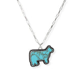 106564, WESTERN COW CATTLE TURQUOISE STONE PENDANT NECKLACE
