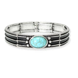 106583, WESTERN OVAL TURQUOISE STONE ACCENT STRETCH BRACELET